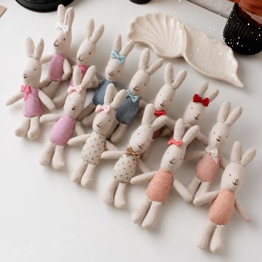 Nordic Style Handmade Craft Linen Bunny Doll Soft Plush Fabric Rabbit Doll Rabbit Toy Nursery Room