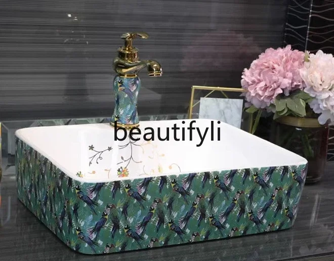 

Modern counter basin rectangular ceramic art small size washbasin