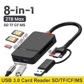 노트북 PC용 USB 3.0 카드 리더기, 멀티 카드 리더기, 8 in 1 스마트 카드 리더기, SD 마이크로 SD TF CF MS 컴팩트 플래시 카드 어댑터 ,USB 3.0 Card Reader SD Micro SD TF CF MS Compact Flash Card Adapter for Laptop PC Multi Card Reader 8 in 1 Smart Card Reader