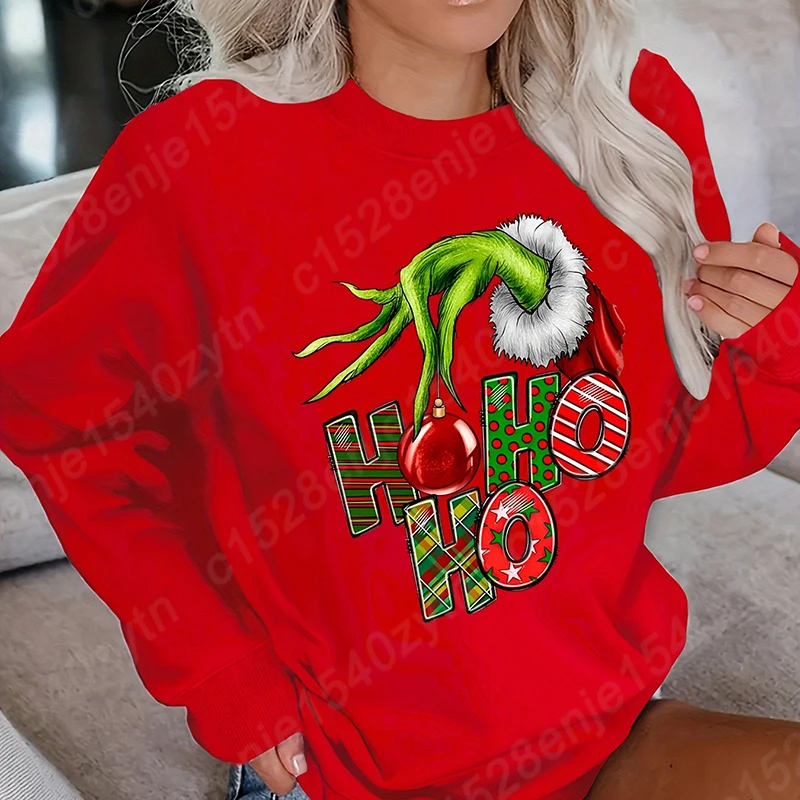 Cozy Christmas Sweatshirts, Women\'s Crew Neck Letter Print Sweatshirt for Fall & Winter, Casual Fashion Women Xmas Clothing