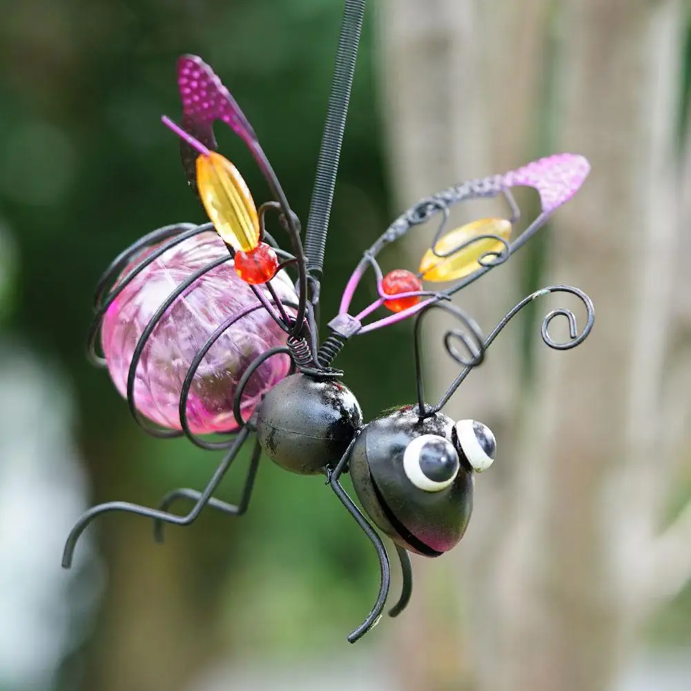 Iron Insect Statue With LED Fairy Light Outdoor Tree Waterproof Hanging Ornament Or Fence Yard Courtyard Garden Art Decor