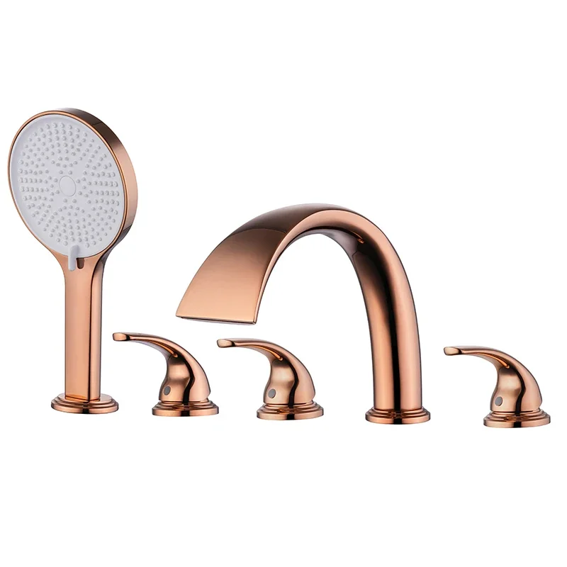 

All-copper bathtub faucet Split type hot and cold water sitting cylinder side five-piece set Bathtub waterfall