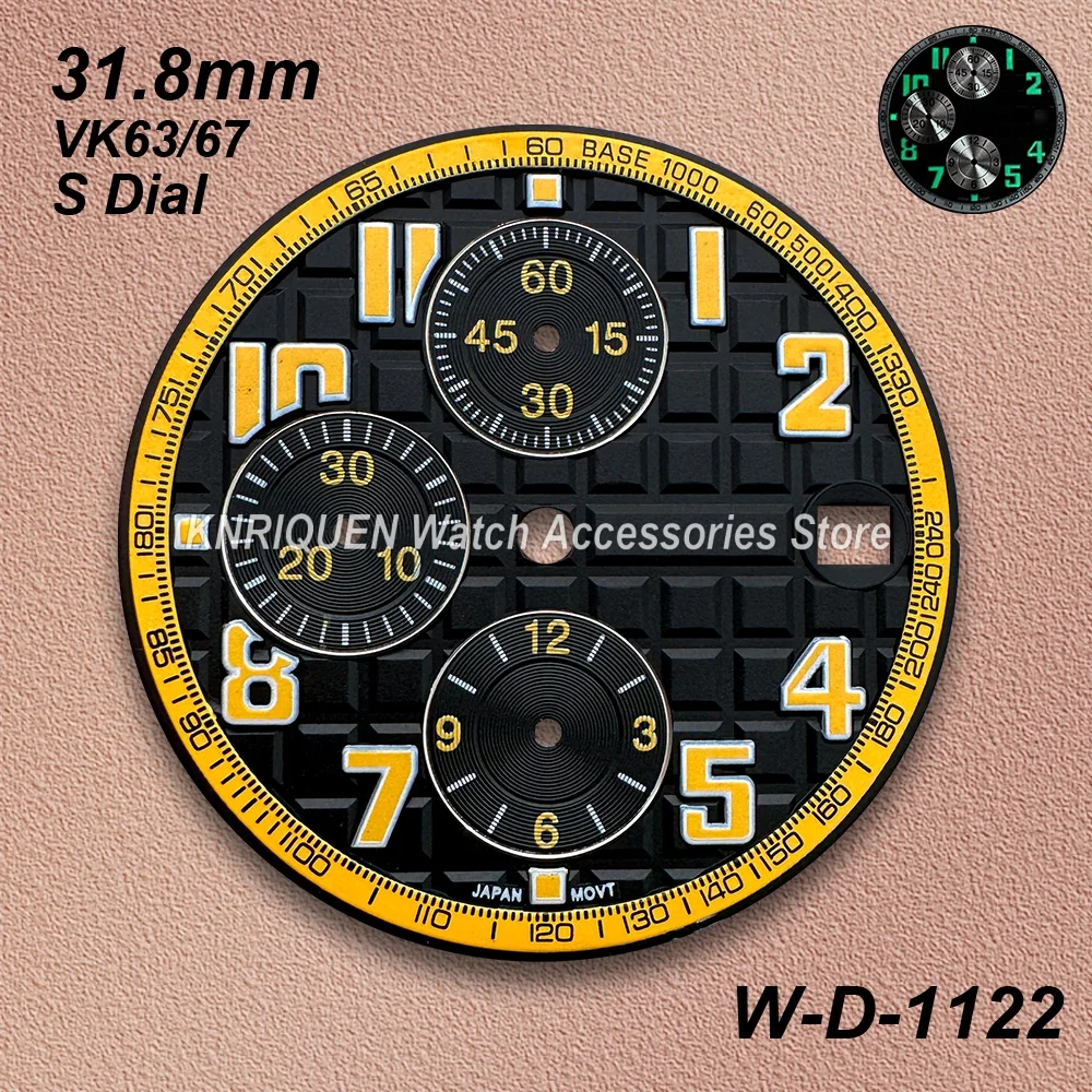 31.8mm Panda Quartz S Dial Fit VK63/67 Movement Green Luminous High-Quality Watch Modification Accessories