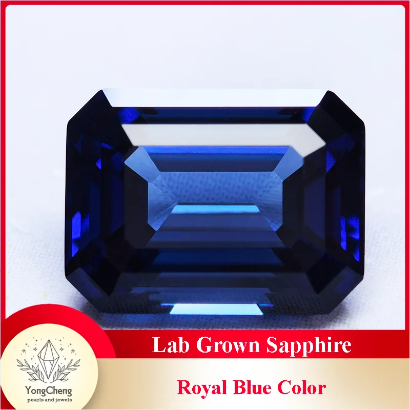 

Lab Grown Sapphire Emerald Cut Royal Blue Color Gemstone for Charms DIY Ring Necklace Earrings Materials Selectable Certificate