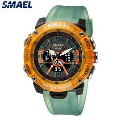 SMAEL-reloj deportivo para hombre, cronómetro analógico de cuarzo con pantalla LED Digital, resistente al agua, 8058