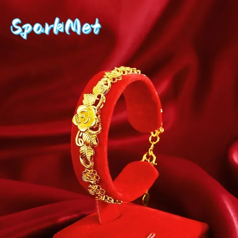 

Золотой браслет с цветами-бутонами для женщин, 999 проба, для свадьбы, украшение для рук, аксессуар для невесты