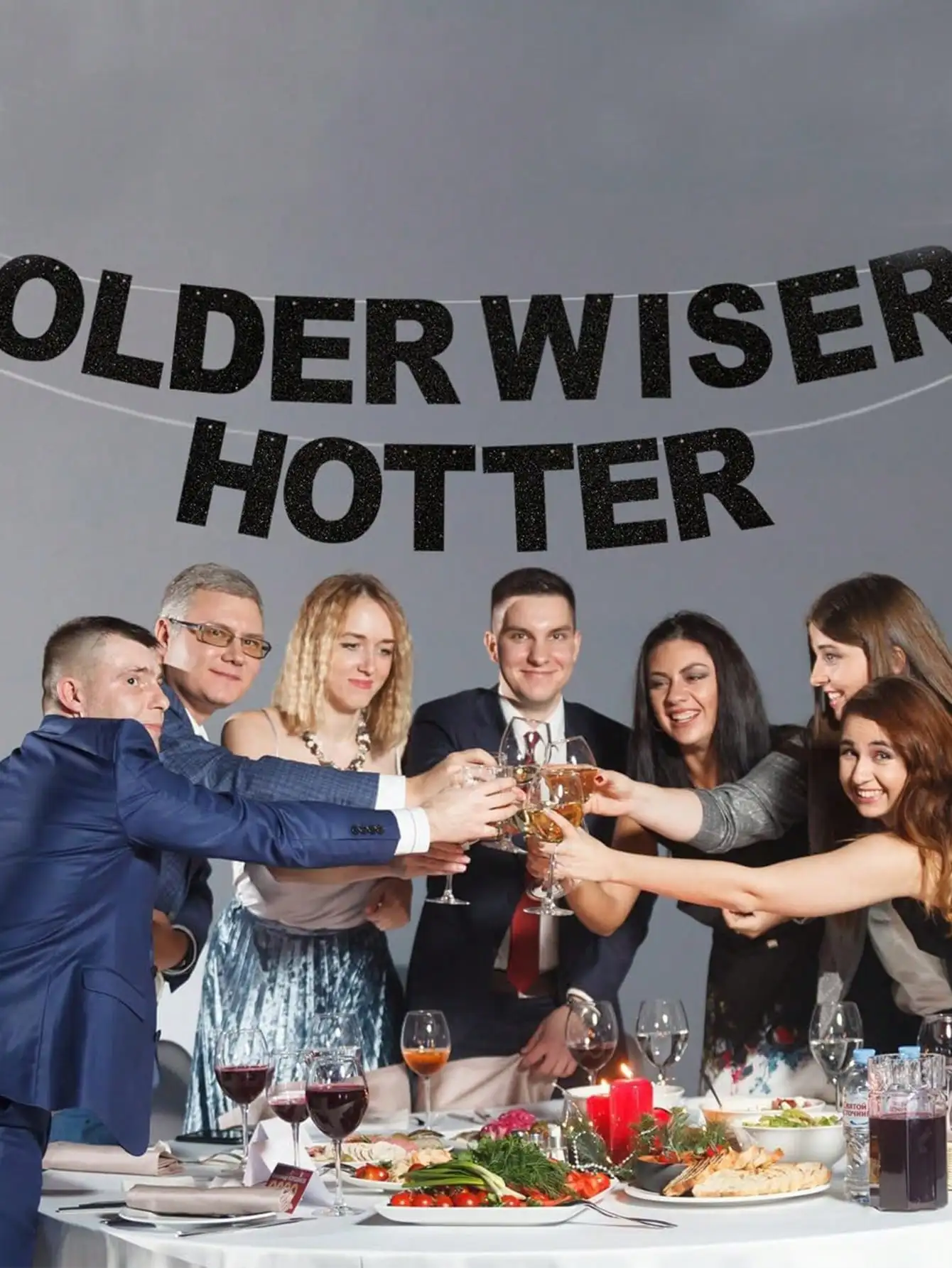 1 Satz Wiser Hotter Flash-Banner, lustiges Geburtstagsbanner, Oldder Wiser Hotter Glitter Black Banner – lustiges Geburtstagsbanner – Detail 5