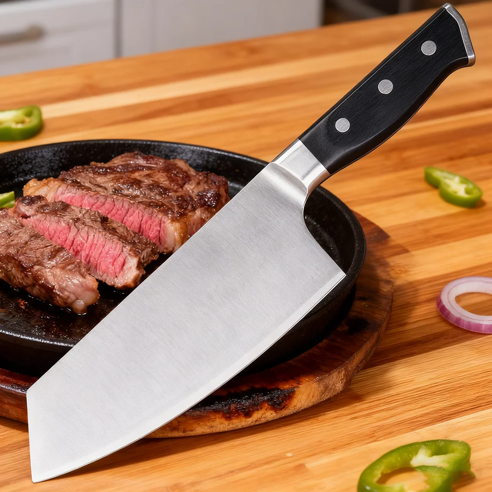 

7,3-дюймовый китайский нож шеф-повара 10Cr15MoV, лезвие из нержавеющей стали, деревянная ручка, тесак, нарезка мяса, овощей, кухонный нож Messer