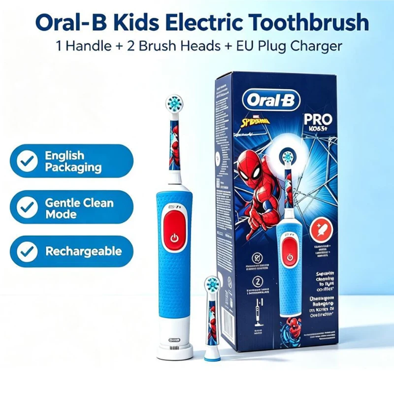 Oral B D103K Kids Electric Toothbrush Rechargeable 2 Modes App Interactive Children Toothbrush with 2 Brush Heads EU Plug