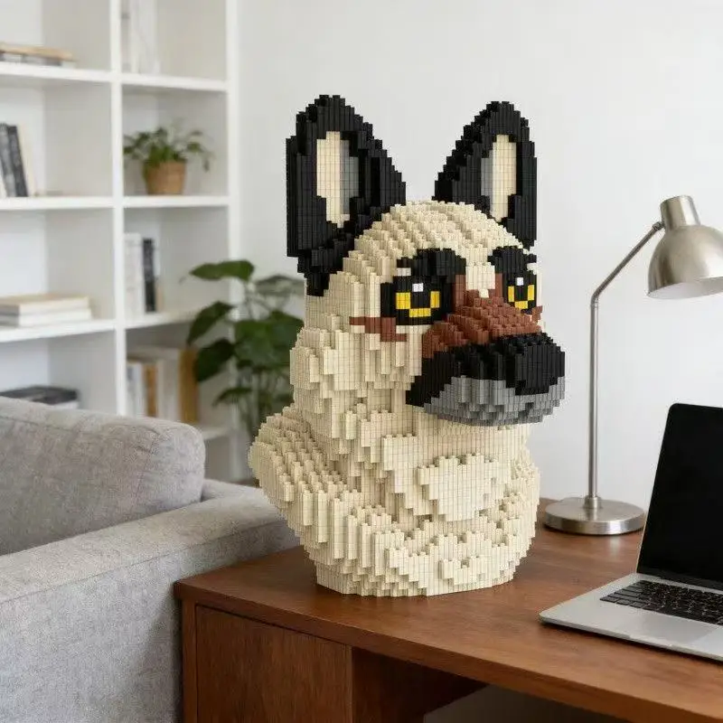 DIY Shepherd Head Sculpture Brick Building Kit Realistic Canine Bust Office Table Art Ornament Relaxing Handmade Decor Gift