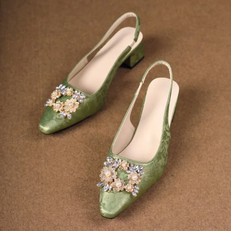 2026 New Luxury Women High Heel Sandals  Surface Breathable Thick Heel Shoe Ladies Wedding Party Dress Shoes