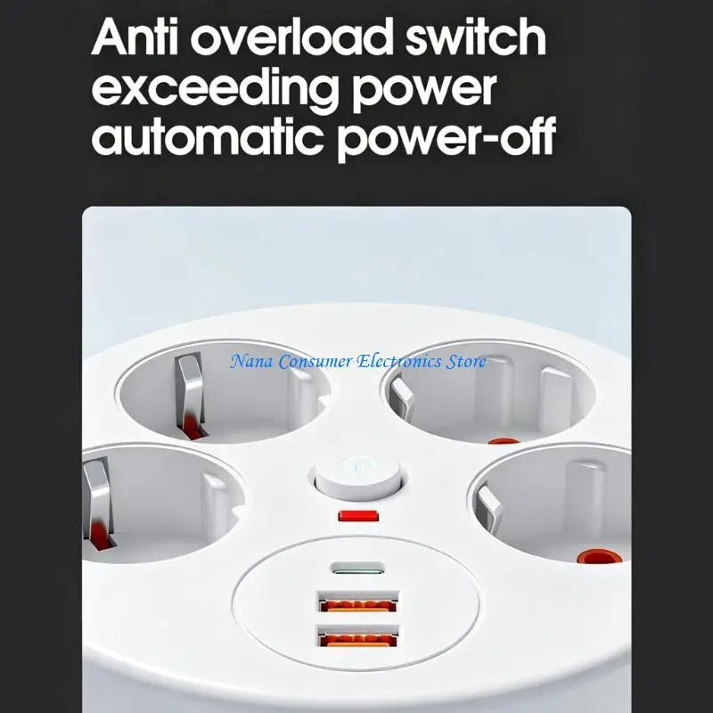 G7NE Practical 220V Extension Socket with Child Safety Shutters 4 Outlets 3 USB Charging Port 280cm Adjustable Cord