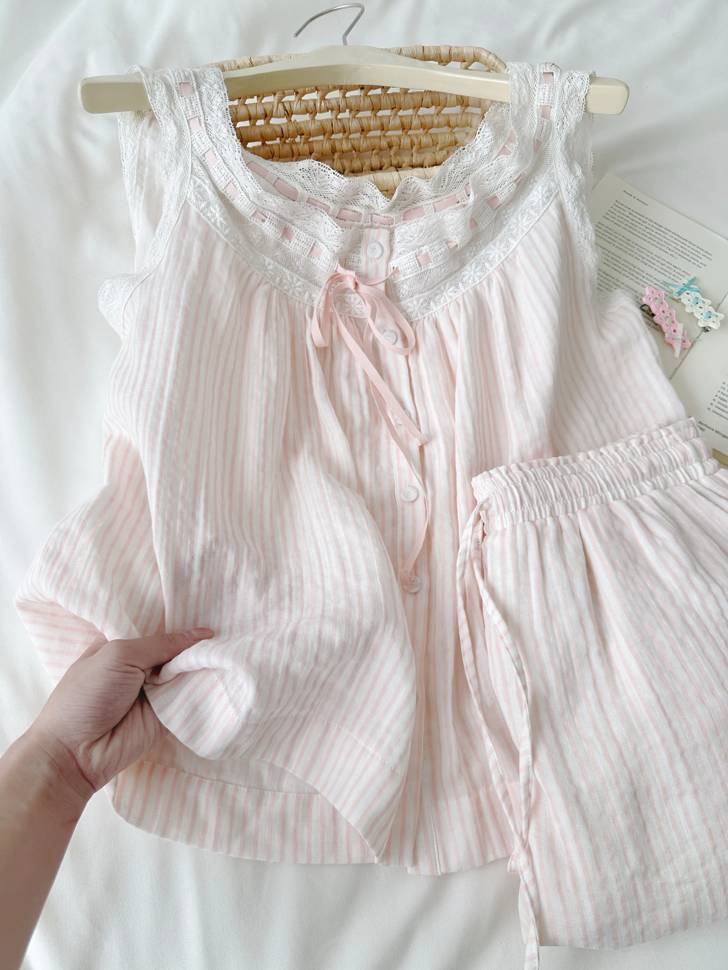 Japanese Original Ins Pink Girl Cotton Suspender Pajamas Sweet Girl Cute Casual Skin-friendly Breathable Loungewear Set 2025 New