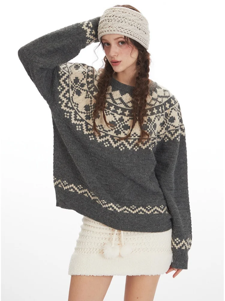 

Fair Isle Vintage Soft and Cosy Crew Neck Sweater Unisex Loose-Fit Couples' Vintage Pullover