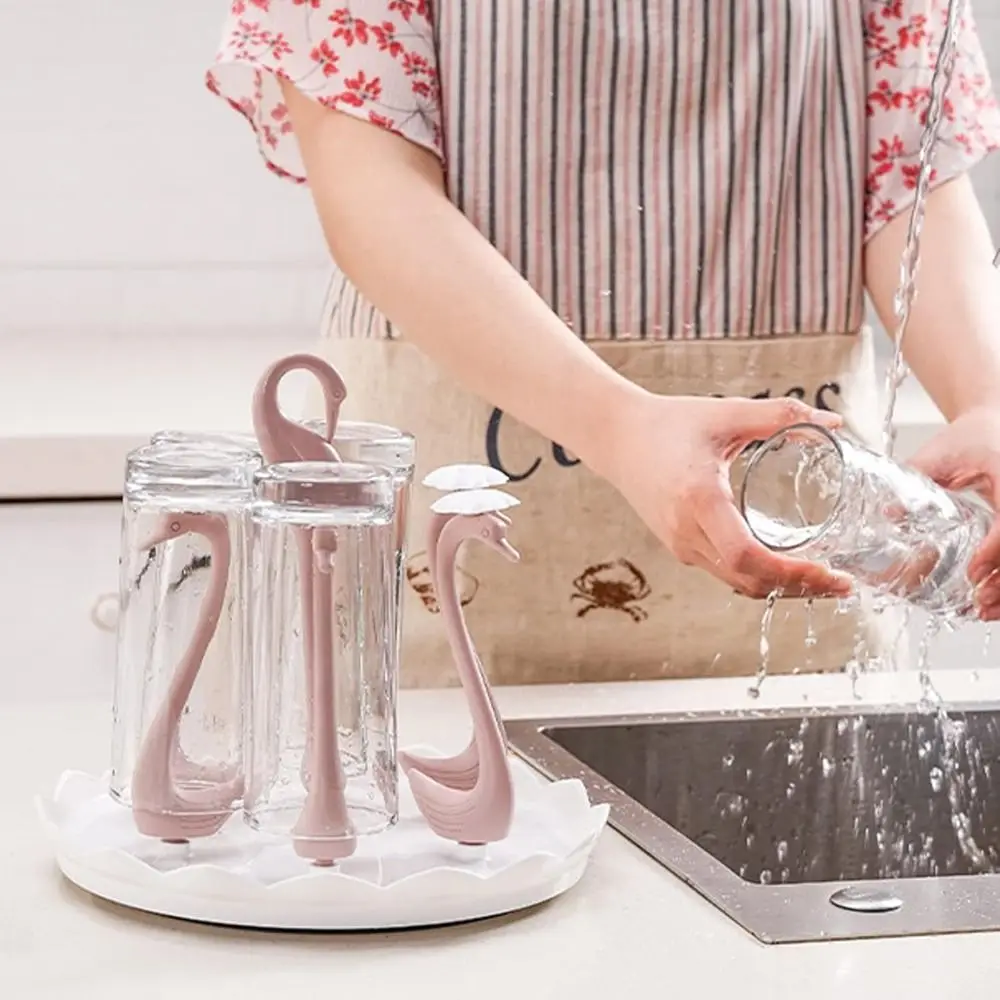 

Креативный вращающийся держатель для чашки в форме лебедя, пластиковая опорная рамка для чашки, 4/6 головок, съемный держатель для хранения чашек, кухонные аксессуары