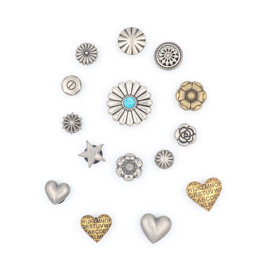 1 Set Metal Shoe Accessories Charm Round Disc Heart Flowers Star Decorations Pines Simulated Turquoise Pumpkin Sandals Adornos view 5