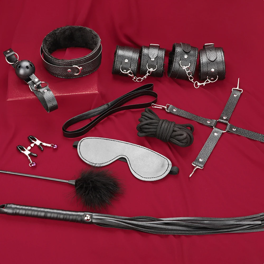 Genuine Leather Couples Sex Toys BDSM Bondage Kits Restraint Set Handcuffs Collar Gag Vibrators Sex Toys for Women Adult Games