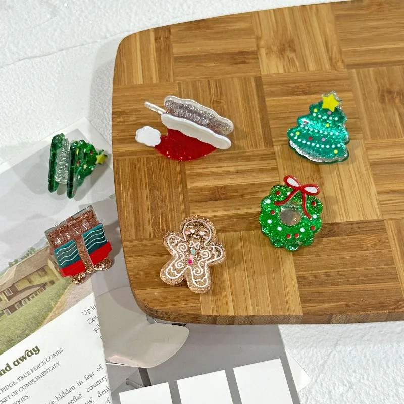 

Christmas Hair Clips Gifts Tree Hat Mini Acrylic Shark Claw for Women Girls Hair Accessories Festive Decoration 크리스마스