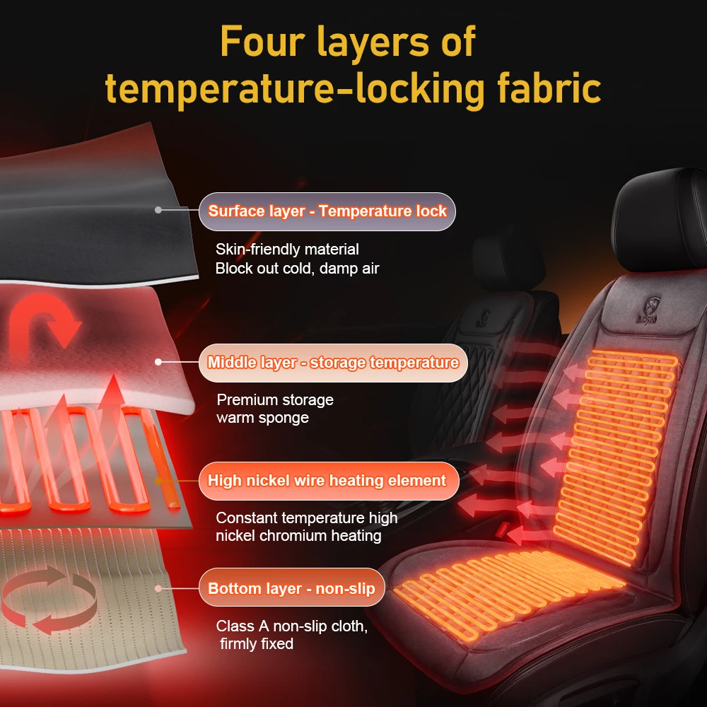 12V 24V Car Heating Pad With Backrest Front Two-Seater Car Electric Seat Cushion Cover Black Autumn and Winter Warmth