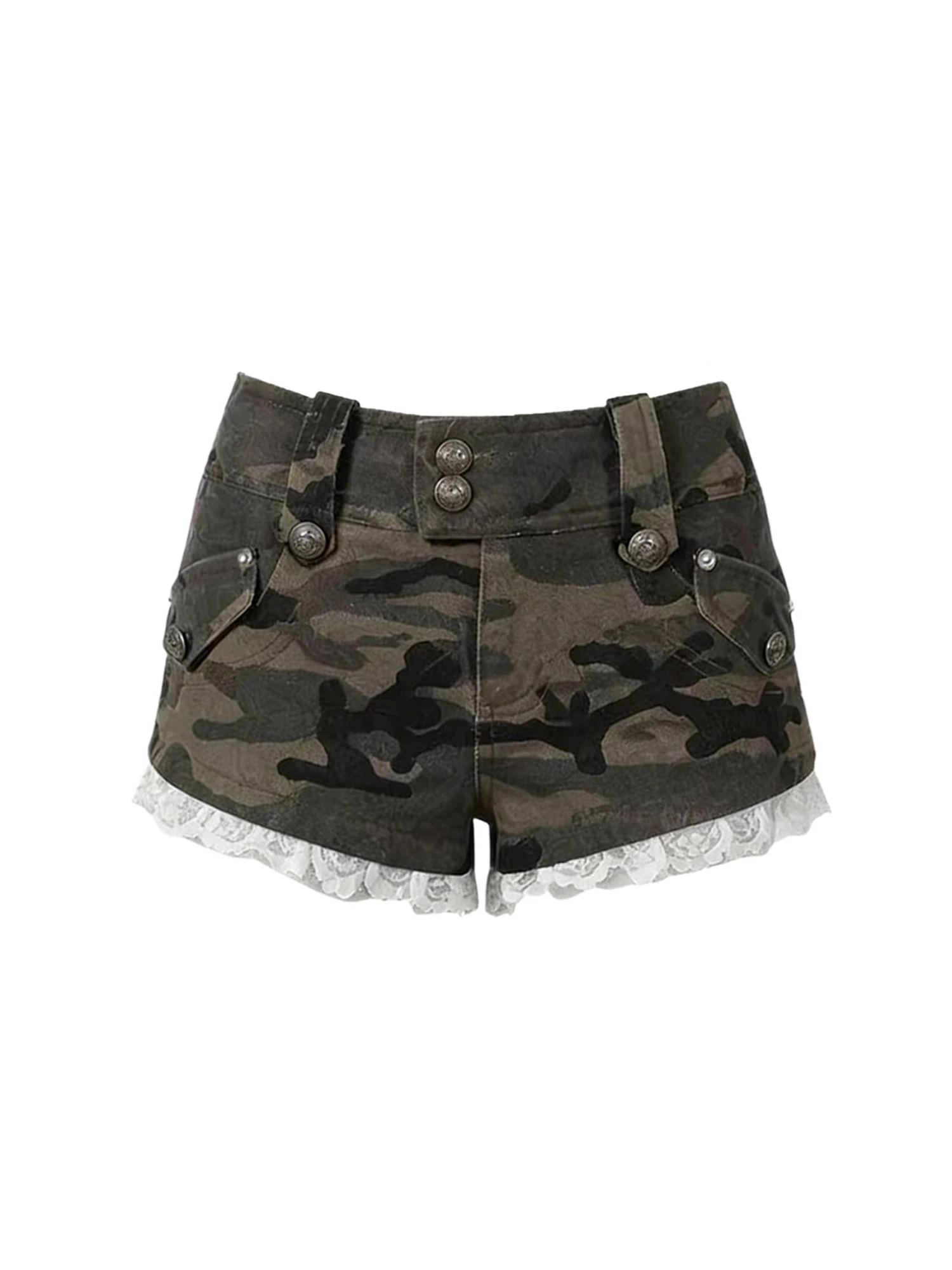 Women Camouflage Mini Shorts Vintage 2000s Y2k Gyaru A-Line Micro Shorts High Waist Lace Patchwork Hot Pants Shorts Summer 2026
