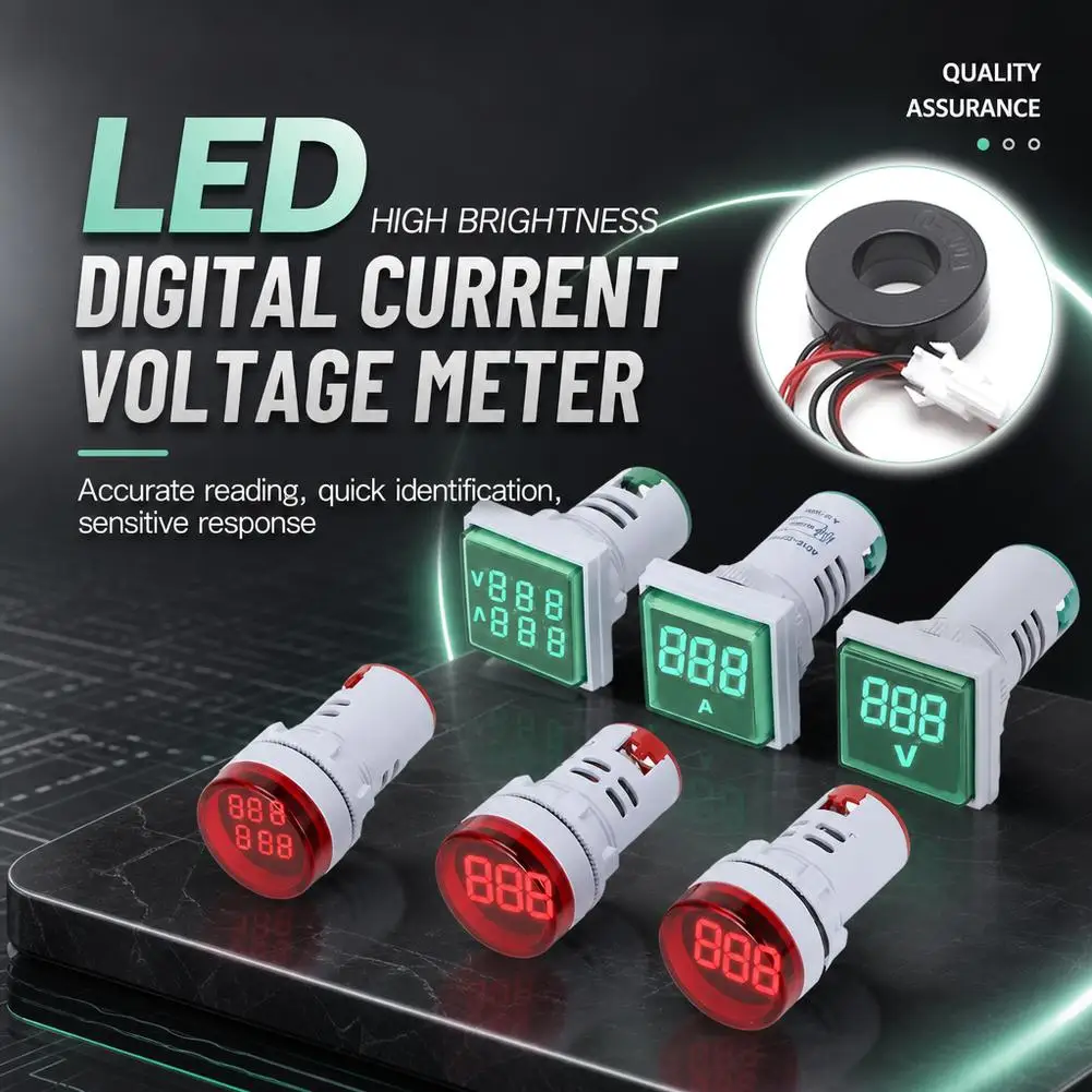 Mini Digital Voltmeter Ammeter 22mm Round 220V AD16-22DSV Amp Volt Voltage Tester Meter Dual LED Indicator Pilot Lamp Light