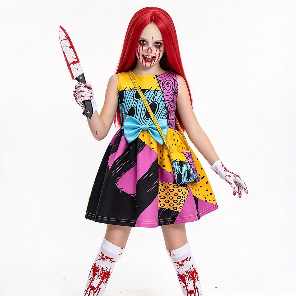 Nightmare Vampire Devil Kids Clothes Halloween Cosplay Scary Doll Masquerade Children's Costume Carnival Horror Fancy Girl Dress