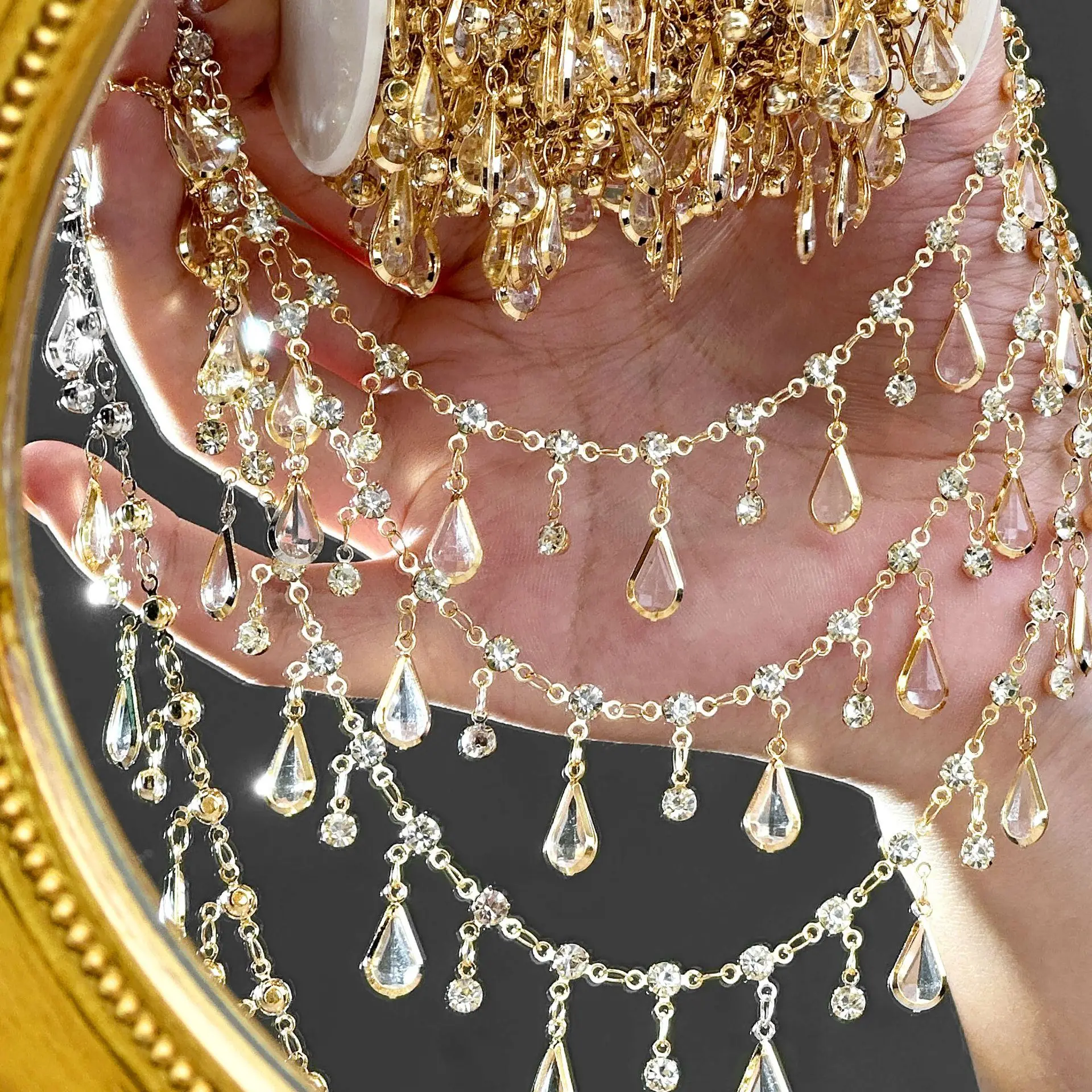 

0.5/1/2M Luxury Water Drop Rhinestone Fringe Chain for DIY Necklace Earrings Waist Chains Jewelry Clothing Accessories