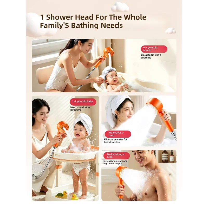Domestic subsidy‑boosted pressurized filter showerhead, household bathroom heater with soft hose set, bathroom shower head an...
