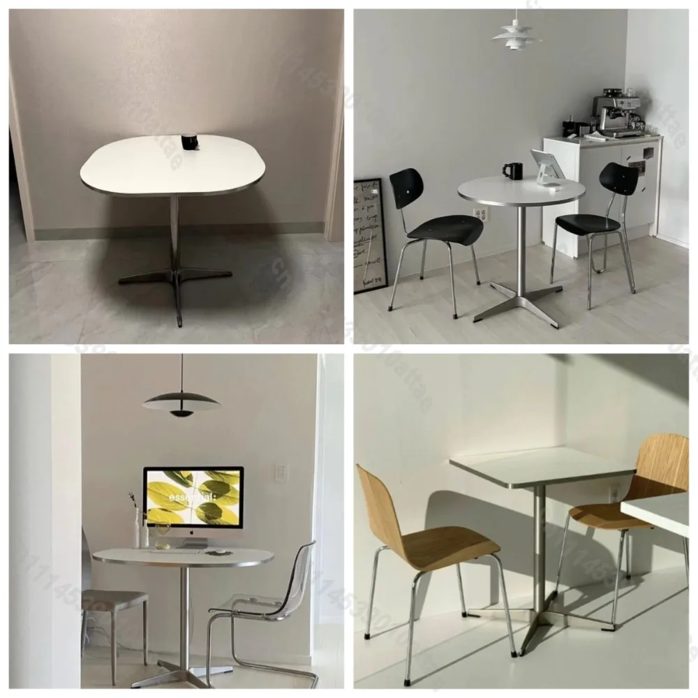 Silver Edge Round Dining Table Modern Minimalist Mini Table For Apartment Cafe Restaurant Mid Century Indoor Home Dining Furnitu