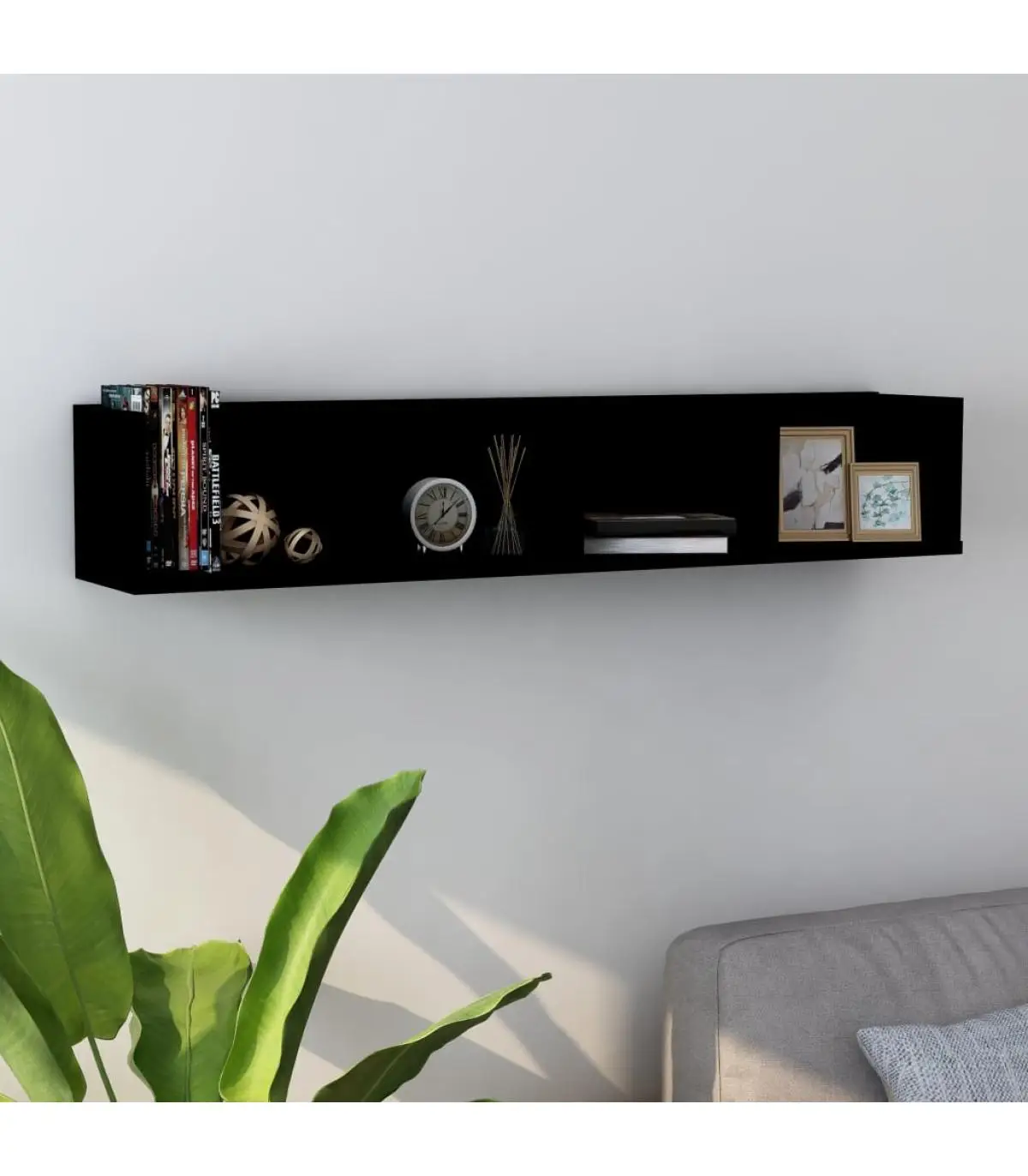 100x18x18 cm Black Plywood Wall Shelf Rack