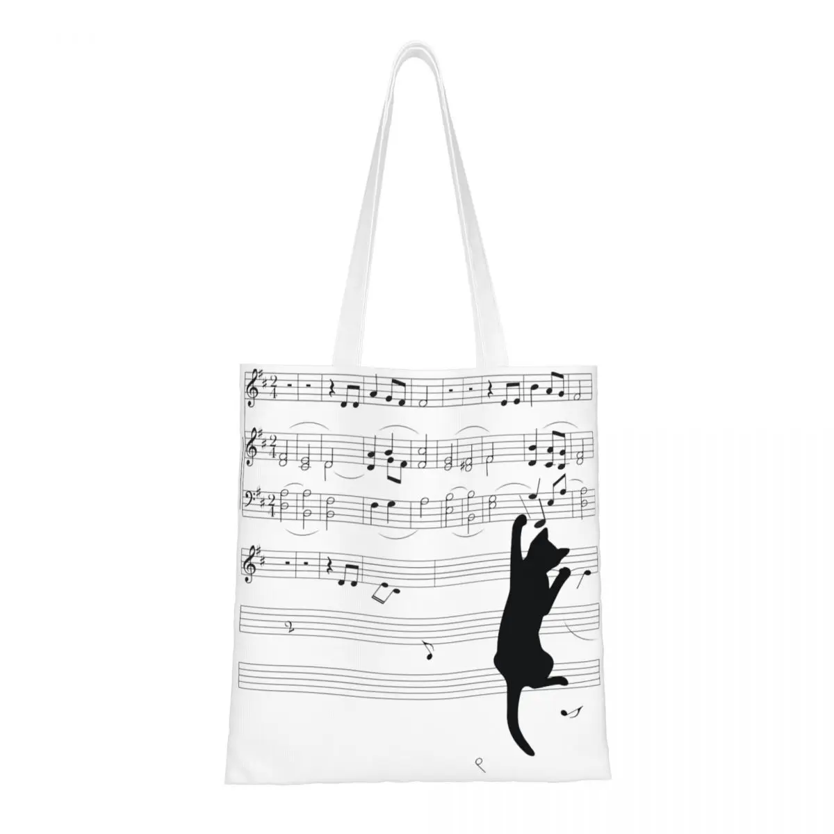 Mischief Musical Symbols Cats Canvas Tote Bag Reusable Large Capacity Fashion Bags for Women Men