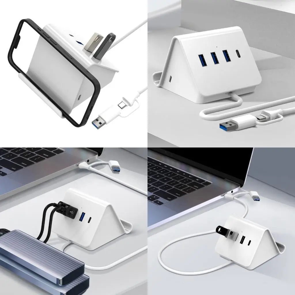 

31BA 4-портовый адаптер-концентратор USB3.0 с источником питания типа C, функция подставки 5 Гбит/с для телефонов, планшетов и