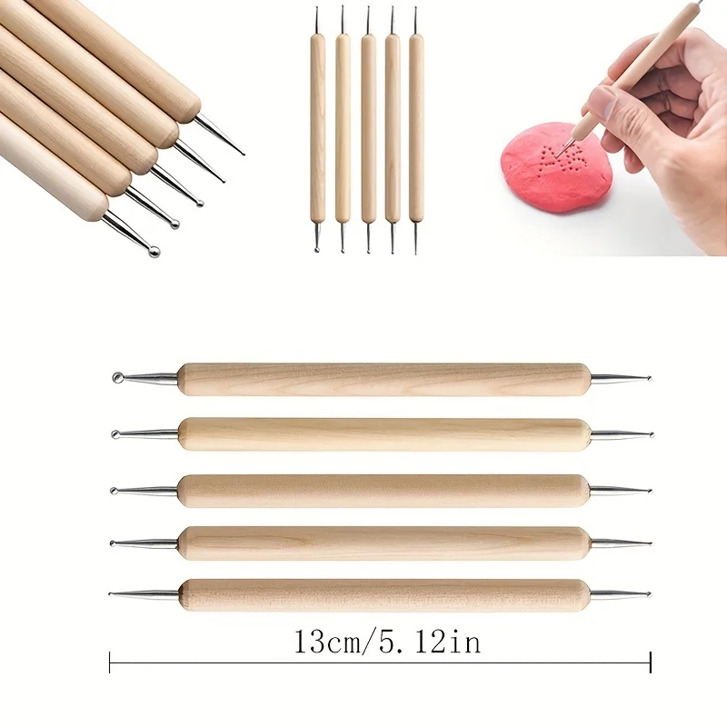 14pcs Pottery Tool Pieces Stylus Tools Ceramic Tools Soft Pottery Clay Assisted Tools Dot Pen Engraving Embossing Stick Novice