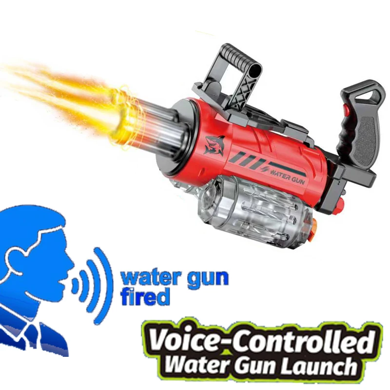 Outdoor Toys Water Gun Gatling Electric Voice Control Rotating Double Barrel Bag Muzzle Flame Spray Water Pistol Toy For Childen