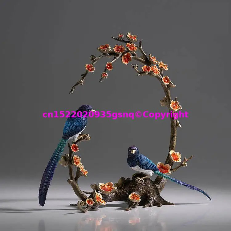 2026 HOME NEW ornament lucky Copper sculpture Joyful plum blossoms good luck birds magpies company shop Recruiting wealth