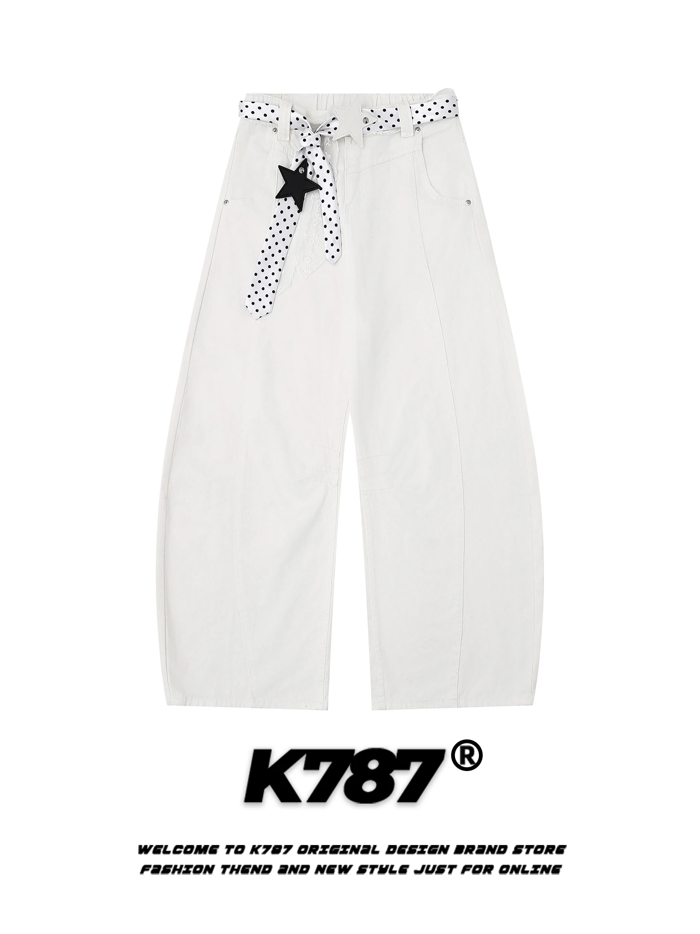 

Брюки K787 в американском стиле, повседневные, в горошек, с поясом, свободные, широкие штанины, унисекс, модный бренд, повседневные брюки с высокой талией, хлопок