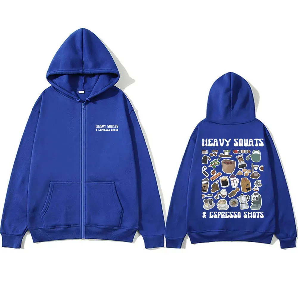 Coffee Heavy Souats Espresso Shots Gym Pump Cover Zipper Hoodie Men Women Cute Funny Fitness Workout Bodybuilding Zip Up Jacket