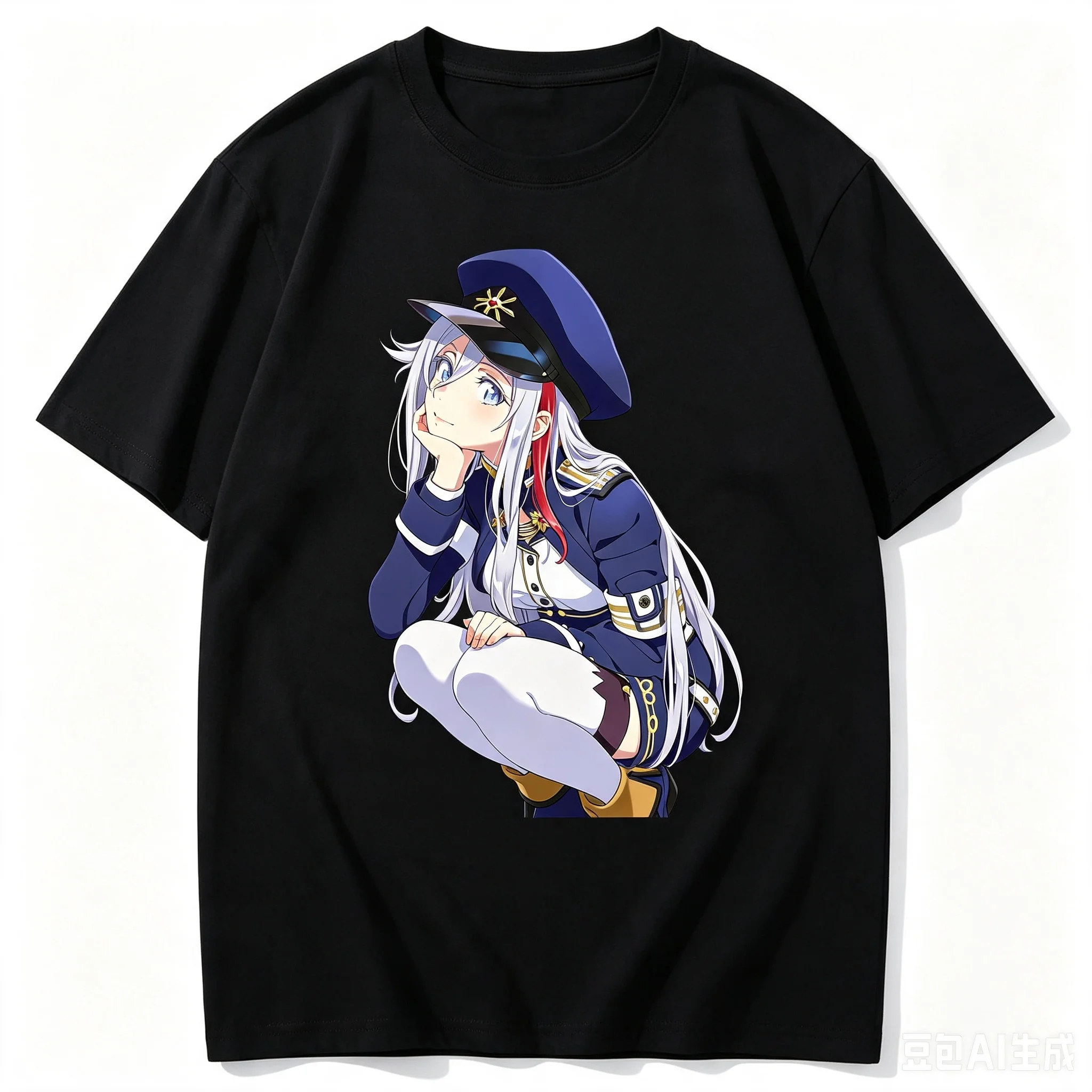 Vladilena Milizé Military Uniform Squat Anime Cutout Graphic Crew Neck Short Sleeve Comfortable Women And Men T-Shirt