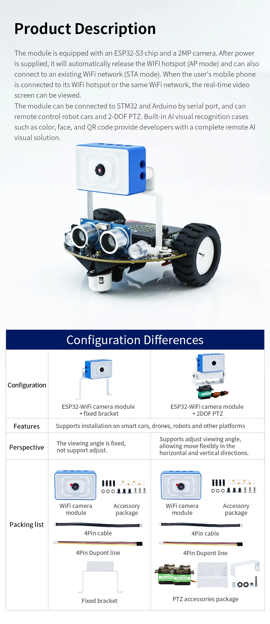 ESP32-WLAN-Kameramodul mit ESP32-S3-Chip und 2 MP-Kamera mit serieller Kommunikation, unterstützt ROS1 ROS2 für Micro:bit Roboterauto – Detail 13