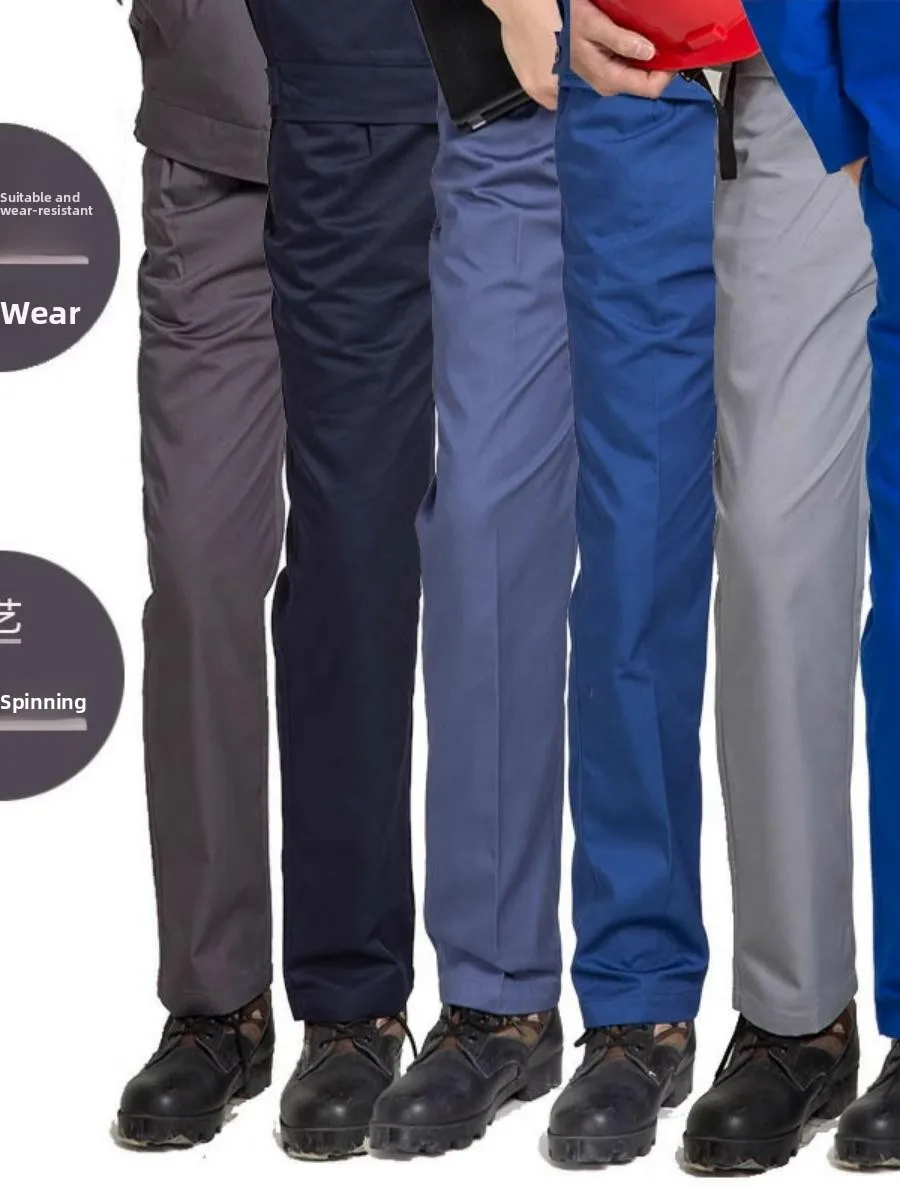 Durable Cotton Blend Work Trousers Men's Spring Autumn Loose Fit Dirt Resistant Workwear Breathable Sweat Absorbent School Un...