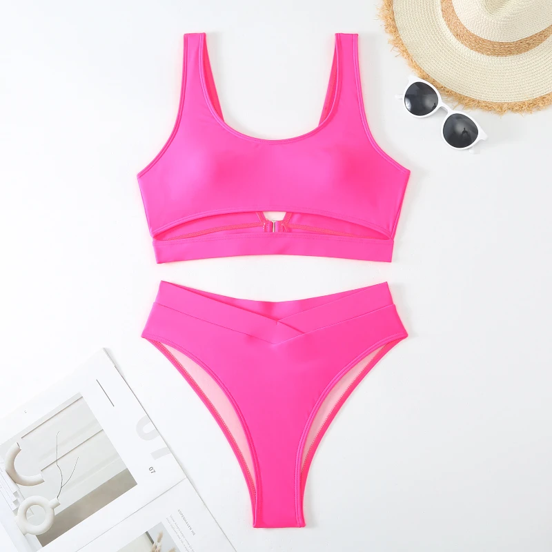 Bikini taille basse pour femme, maillot de bain uni, soutien-gorge push-up, style brésilien, vêtements de plage, nouvelle collection