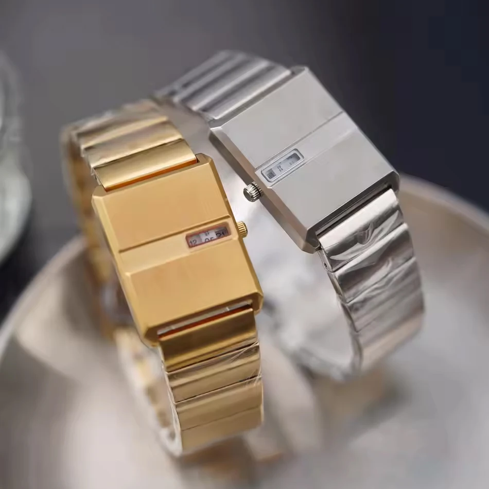 メンズ用スクエアスポーツウォッチ-シルバー-ステンレススチールストラップ-高級ブランド-新品-メンズ腕時計-高品質-ギフト-クォーツ時計