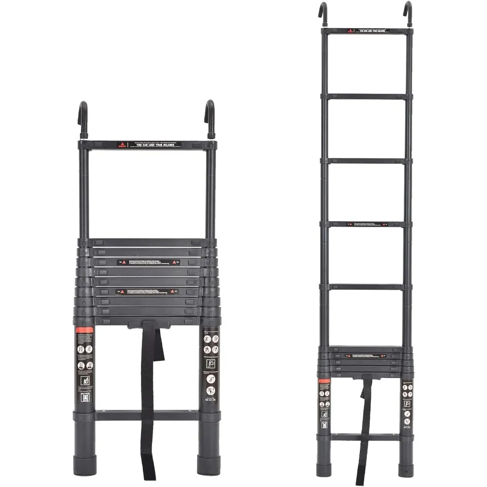 سلم تمديد من الألومنيوم 10.5FT 3.2m للاستخدام المنزلي، محمول قابل للطي مع خطافات قابلة للفصل، سلم خفيف الوزن 19 رطل #5