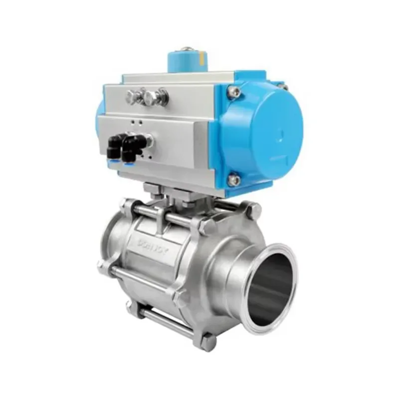 DONJOY Sanitary Food Grade Stainless Steel 304/ 316L Horizontal Pneumatic Three-piece Non-retention Ball Valve Thread Clamp