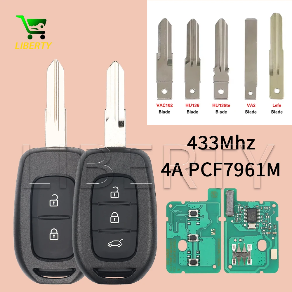 

Liberty 4A PCF7961M Chip 433Mhz 2/3BNT Car Remote Key For Renault Sandero Logan Lodgy Dokker Dacia Duster With VAC102 VA2 Blade