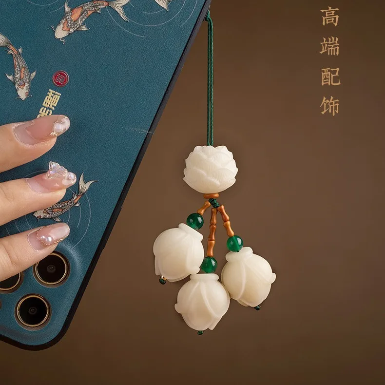 New Chinese Style Bodhi Root Magnolia Phone Lanyard Lotus Keychain Pendant Chinese Style Phone Case Couple Ornaments Gifts