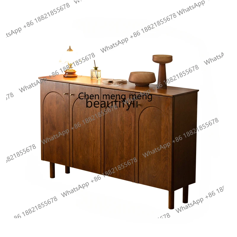 

Retro Cherrywood Shoe Cabinet Four-Door Mid-Ancient Storage Door Locker Solid Wood French Side Hall Cabinet