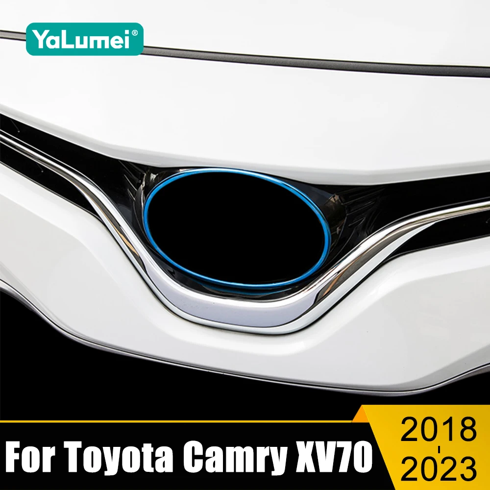 

Для Toyota Camry XV70 2018-2020 2021 2022 2023, нержавеющая сталь, передняя рамка с логотипом автомобиля, решетка, крышка, эмблема, наклейка, декоративные аксессуары