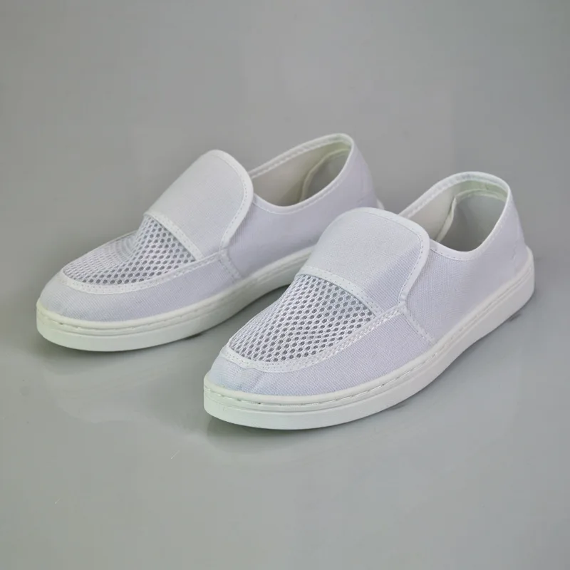 Anti-static, non-slip, breathable mesh work shoes for workshops and cleanrooms; suitable for food processing facilities.