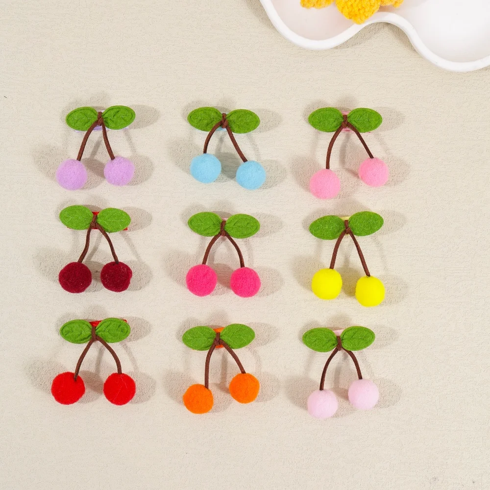 9Pcs Cute Cherry Baby Girls Hairpins Felt Pom Pom Kids Hair Clips Handmade Fruit Girl Barrettes Children's Hair Accessories